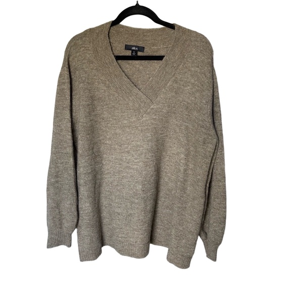 Ellos Pullover Sweater M Heathered Brown Beige V-Neck Ribbed Cozy Autumn Winter - Picture 1 of 5